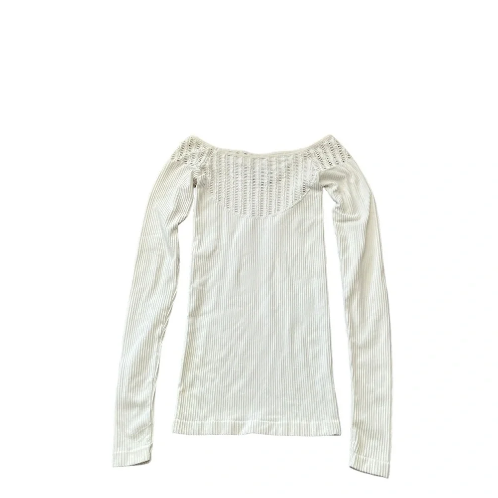 FREE PEOPLE Laser Cut Out Ribbed Long Sleeve Top Shirt